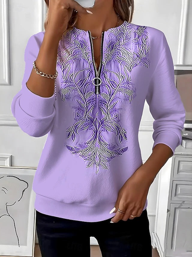 Alvilda - Elegante Maglione Ricamato Con Mezza Zip
