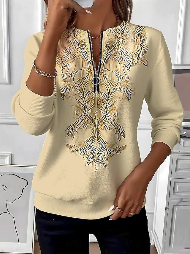 Alvilda - Elegante Maglione Ricamato Con Mezza Zip