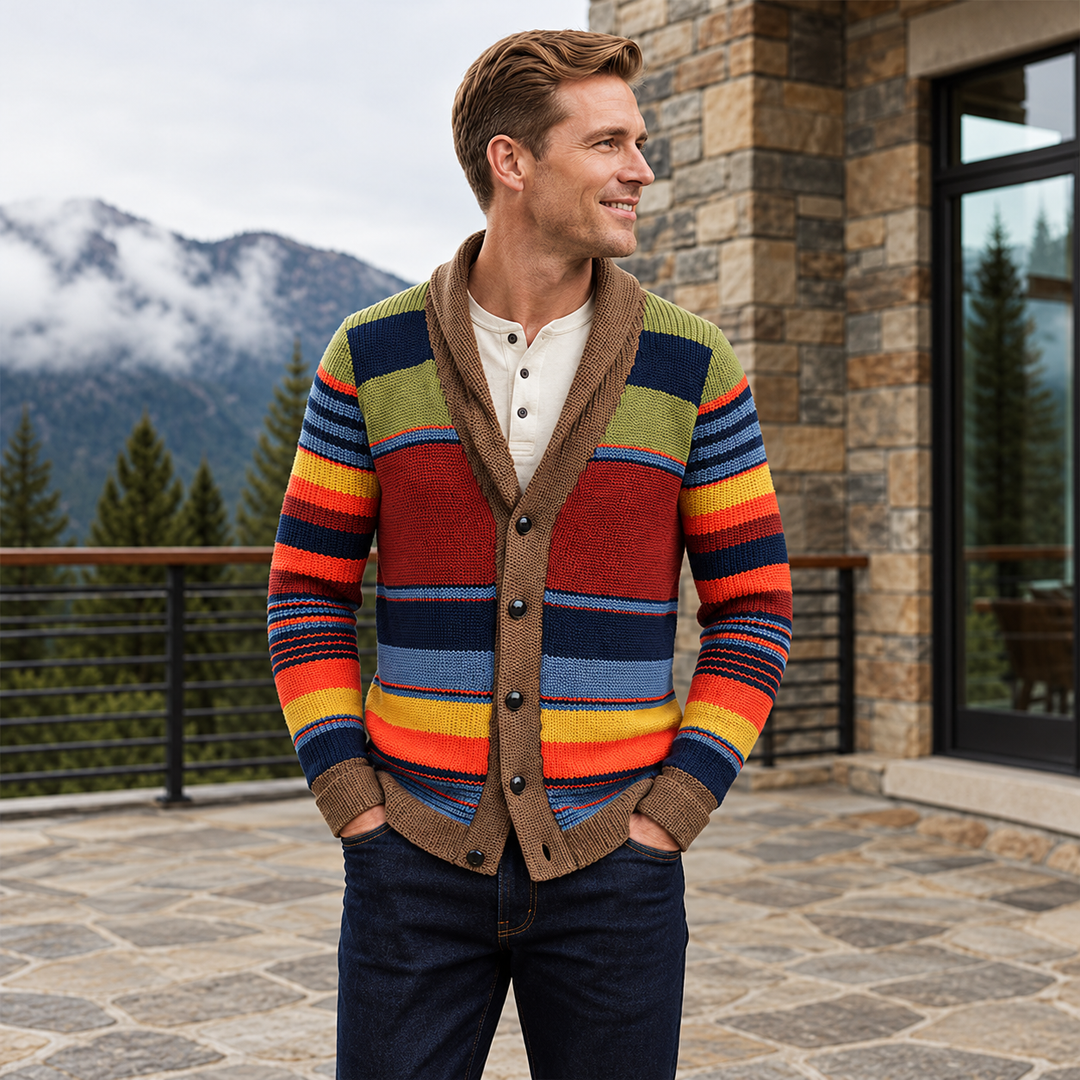 Tyrique - Cardigan in Maglia Con Collo a Scialle a Righe