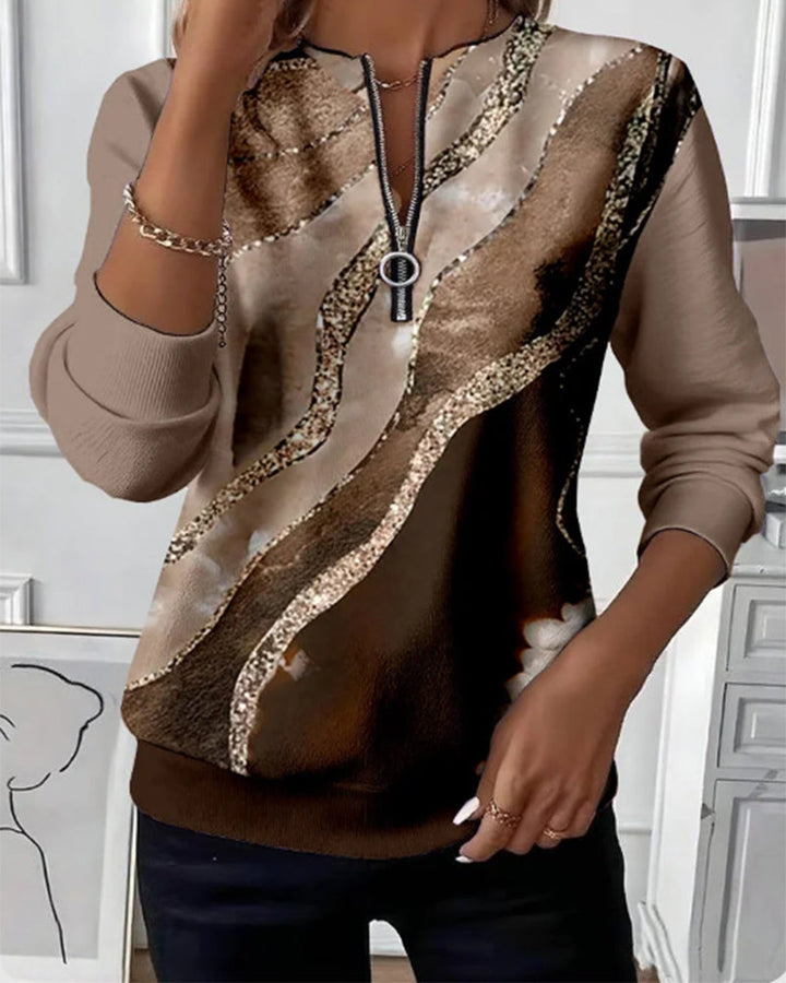 Kajsa - Felpa Con Stampa Vintage e Mezza Zip