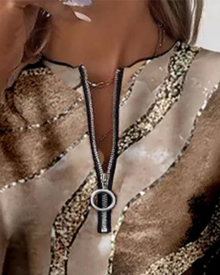Kajsa - Felpa Con Stampa Vintage e Mezza Zip