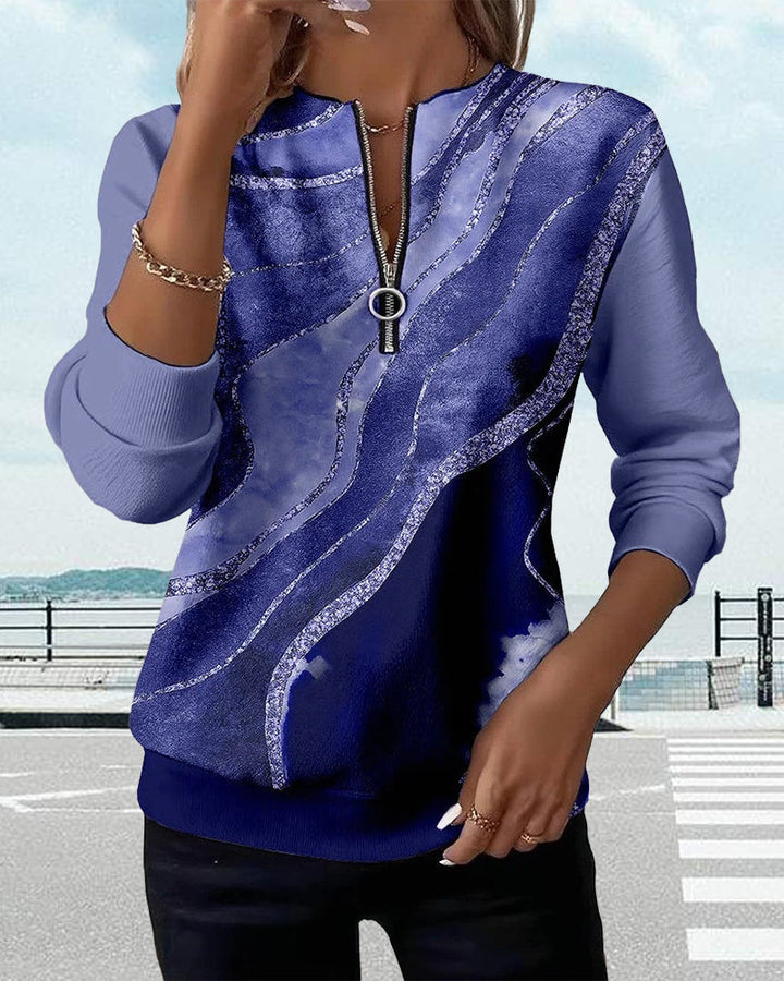 Kajsa - Felpa Con Stampa Vintage e Mezza Zip