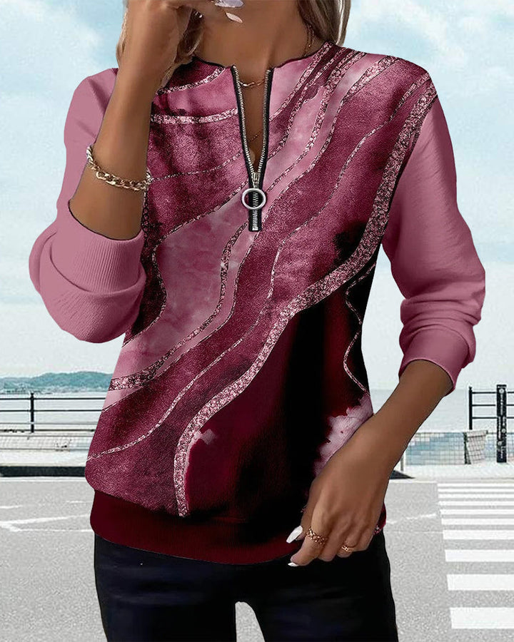 Kajsa - Felpa Con Stampa Vintage e Mezza Zip