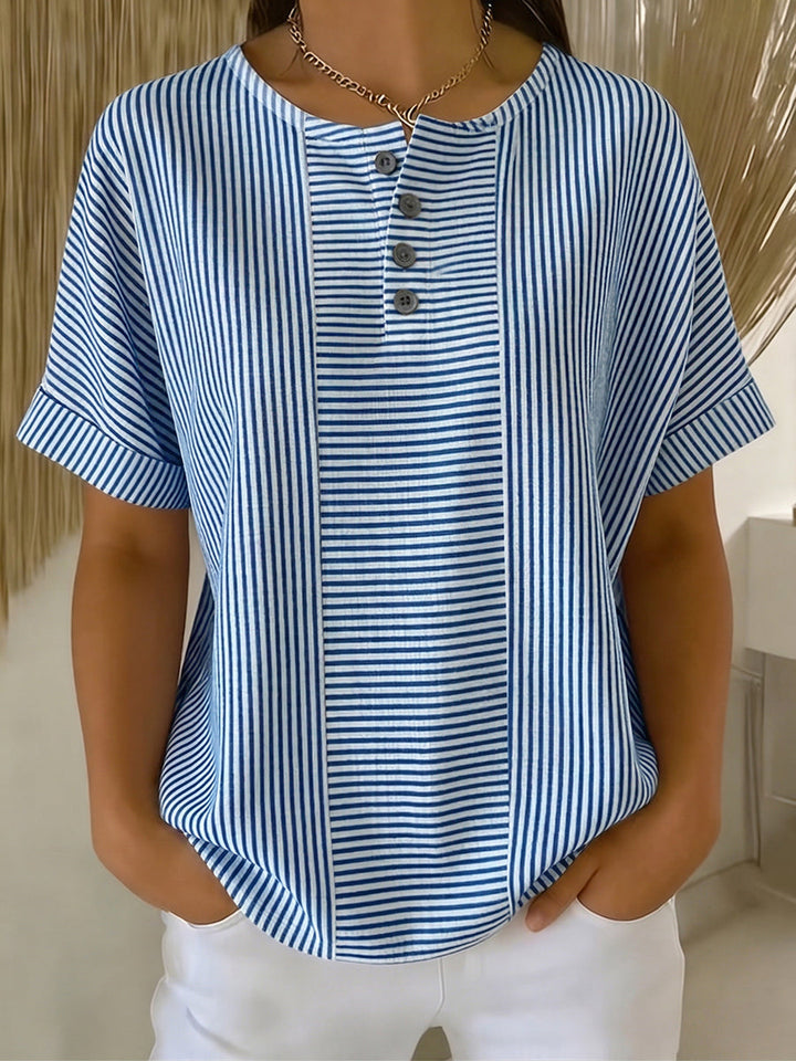 Ilenia - Elegante Top a Righe Con Bottoni