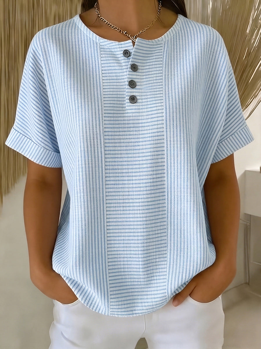 Ilenia - Elegante Top a Righe Con Bottoni