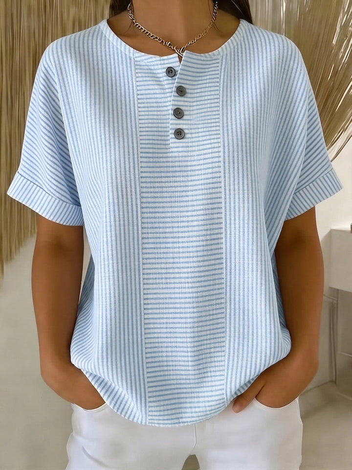 Ilenia - Elegante Top a Righe Con Bottoni
