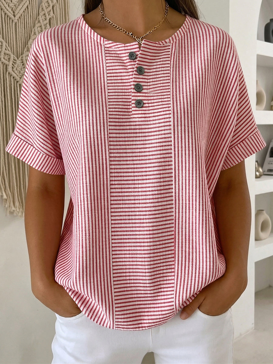 Ilenia - Elegante Top a Righe Con Bottoni