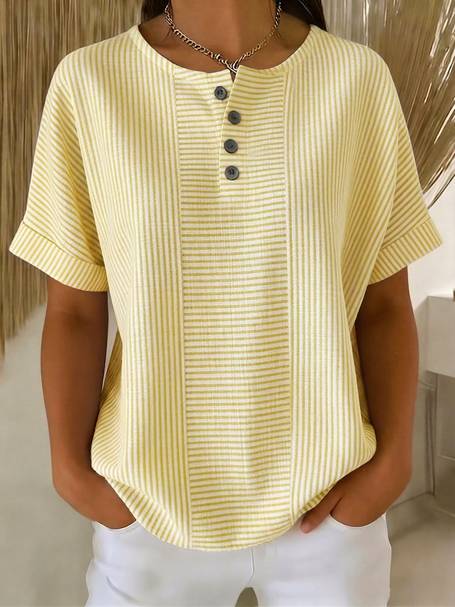 Ilenia - Elegante Top a Righe Con Bottoni