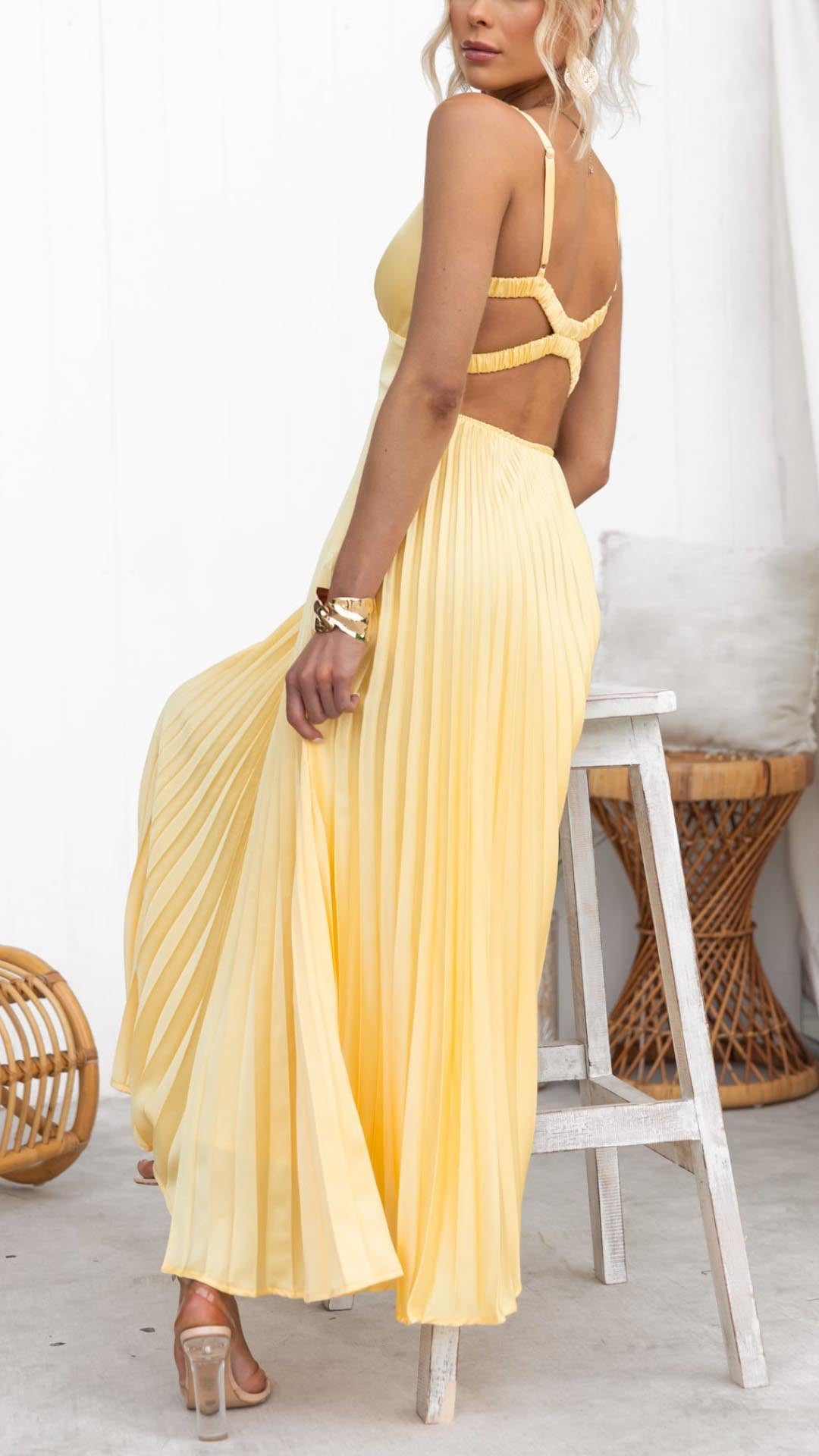 Sheree - Maxi Abito Plissettato Con Scollo A V