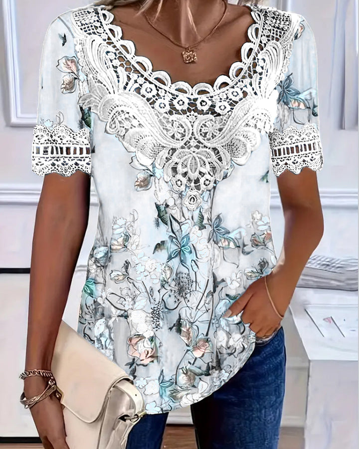 Emilyn - Maglietta Alla Moda a Maniche Corte con Stampa Floreale