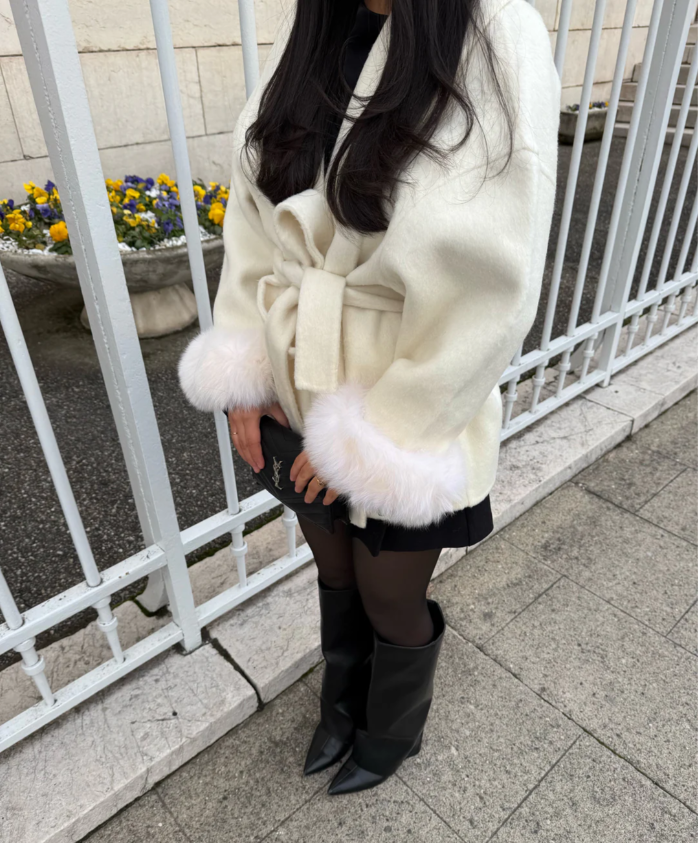 Bryony - Elegante Cappotto In Lana Con Pelliccia Sintetica