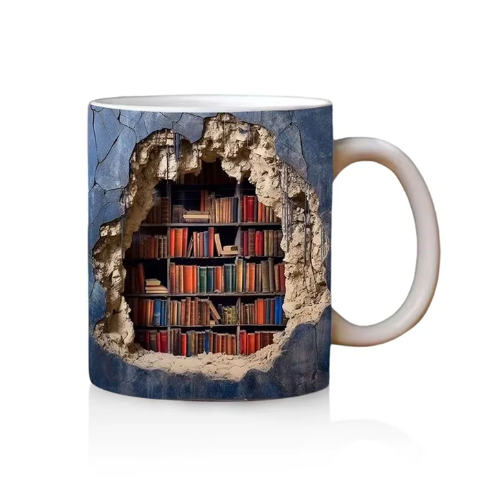 BookBrew - Tazza con Design 3D Della Biblioteca
