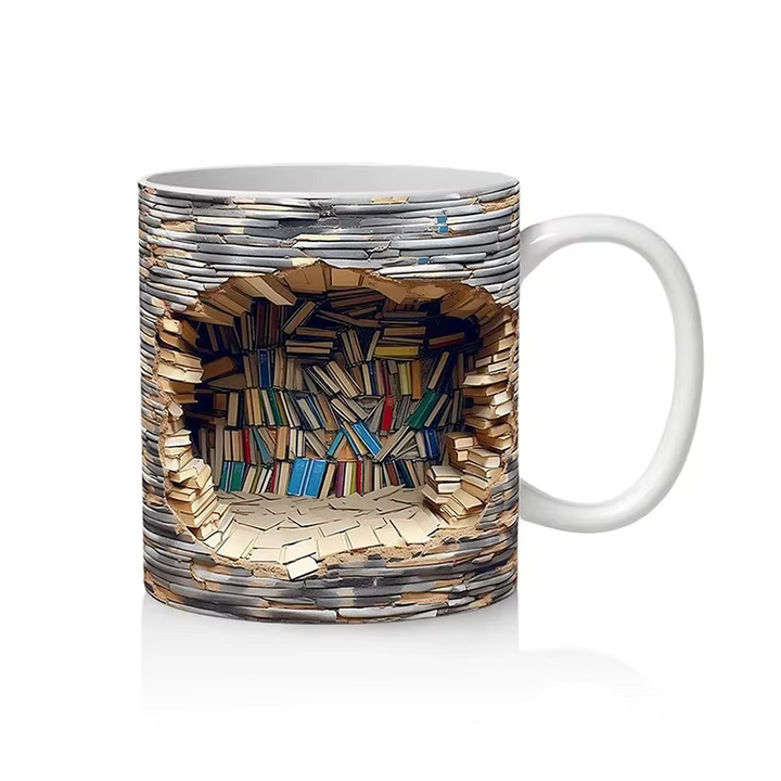 BookBrew - Tazza con Design 3D Della Biblioteca
