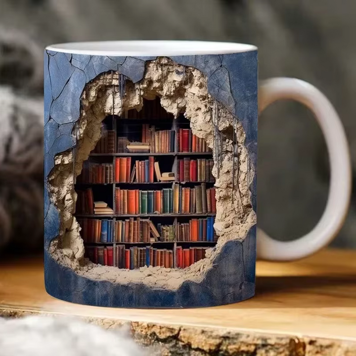 BookBrew - Tazza con Design 3D Della Biblioteca