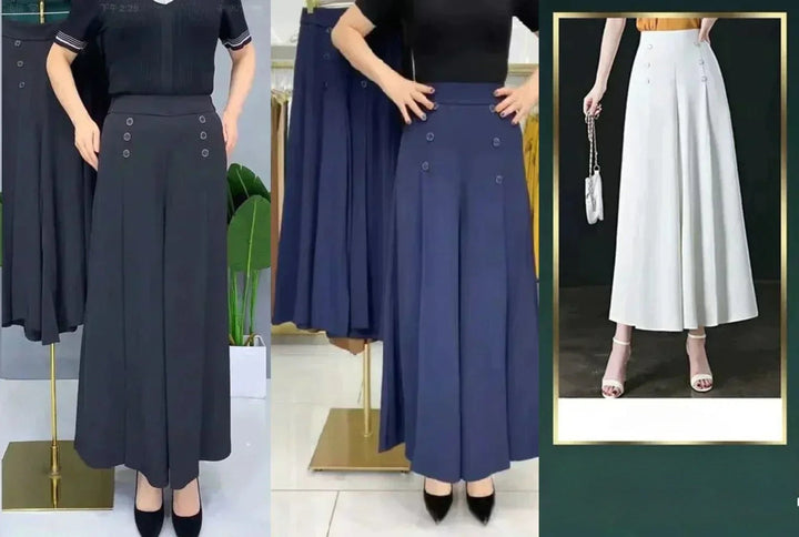 Malou - Elegante Plissettato Gamba Larga Pantalone