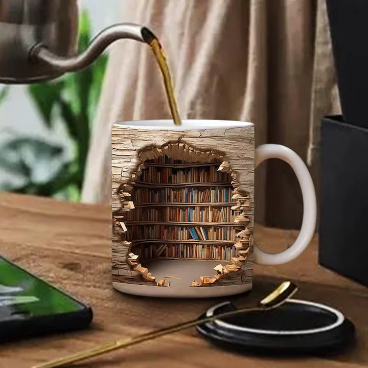BookBrew - Tazza con Design 3D Della Biblioteca