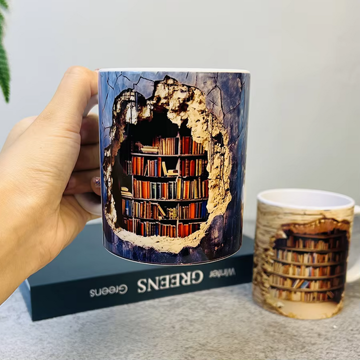 BookBrew - Tazza con Design 3D Della Biblioteca