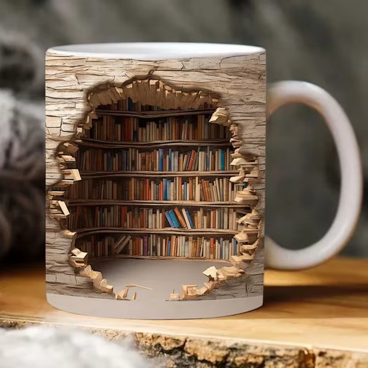 BookBrew - Tazza con Design 3D Della Biblioteca