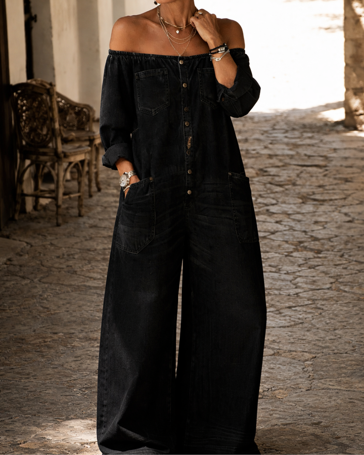 Elio - Tuta in Denim Con Scollo a Spalle Scoperte