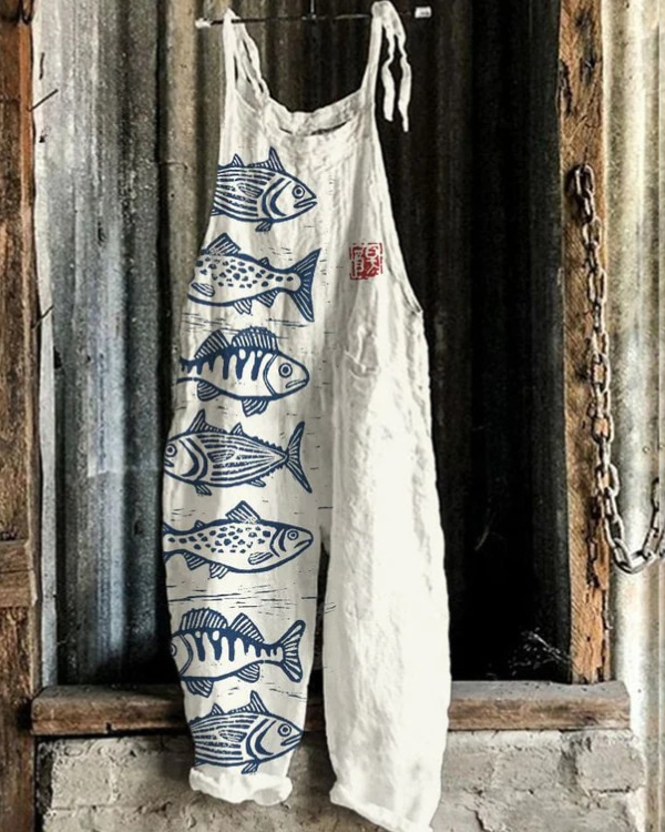 Afra - Tuta Vintage Con Stampa a Pesci