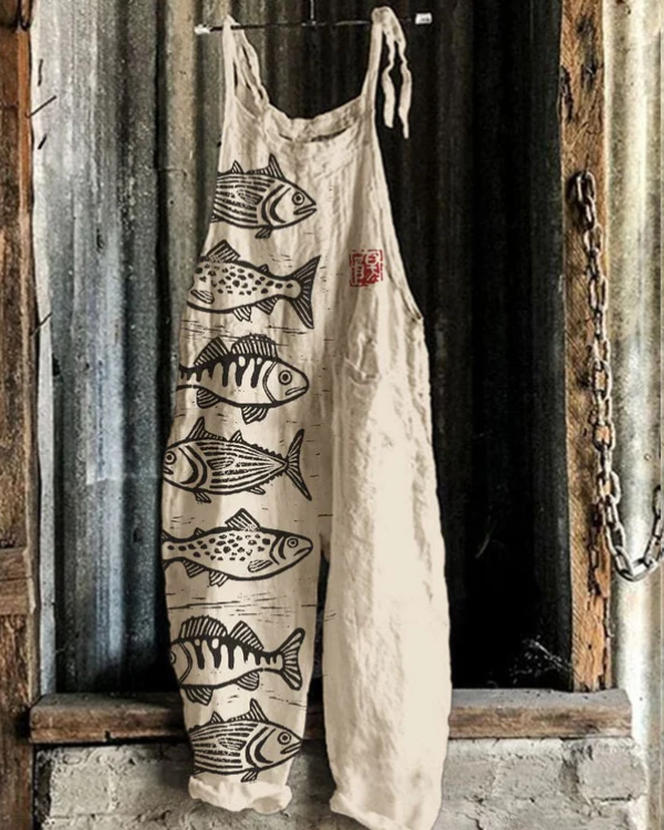Afra - Tuta Vintage Con Stampa a Pesci