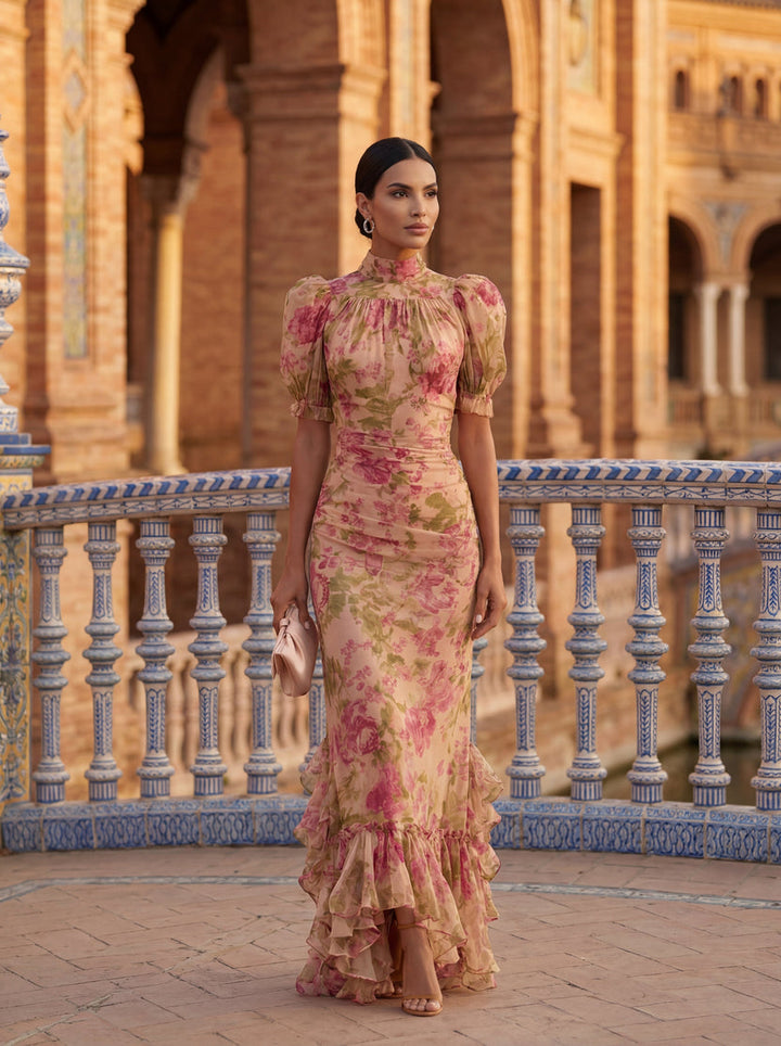 Rimina - Elegante Abito a Fiori Con Volant