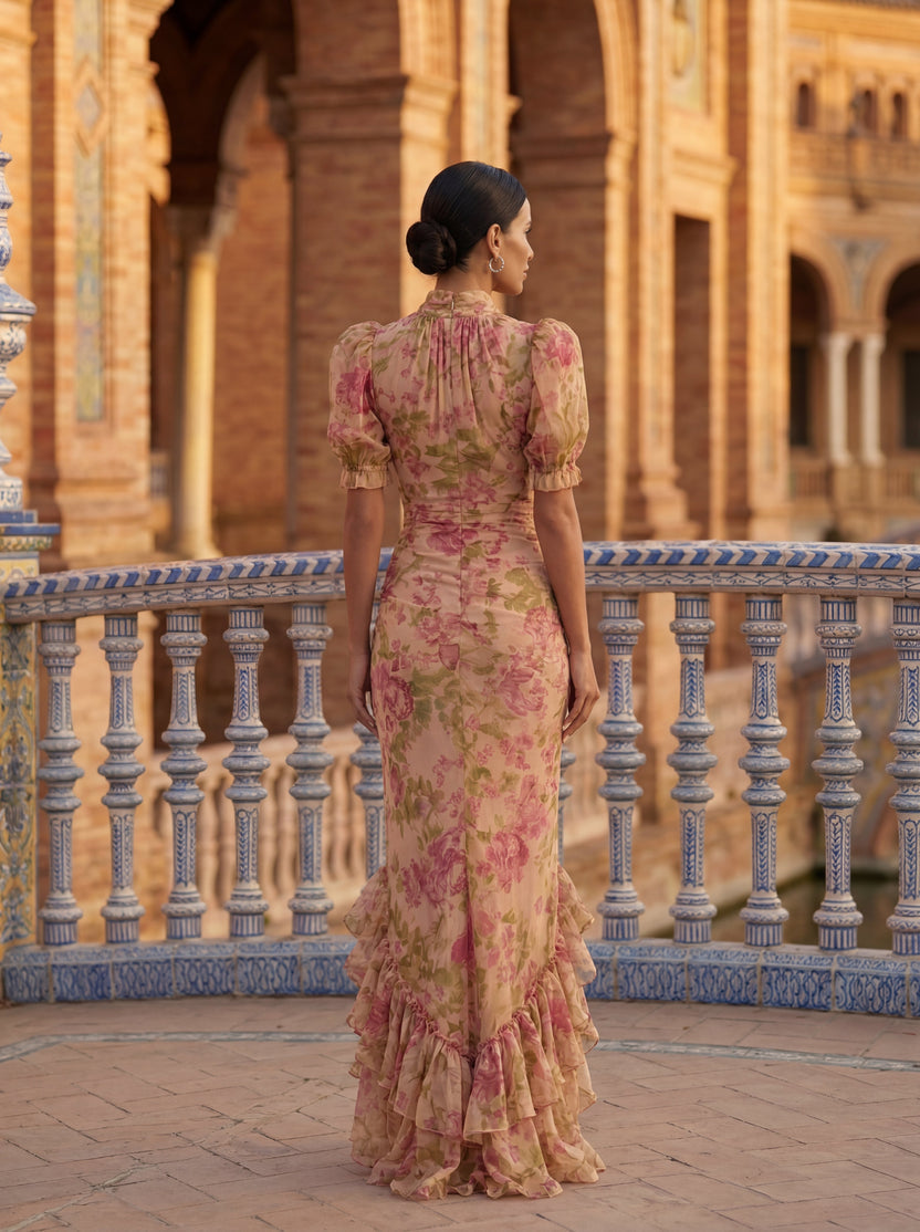 Rimina - Elegante Abito a Fiori Con Volant