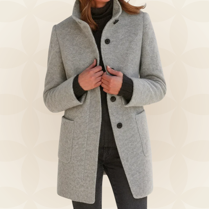 Joclyne - Cappotto Lungo Con Colletto Alto Abbottonato e Tasche