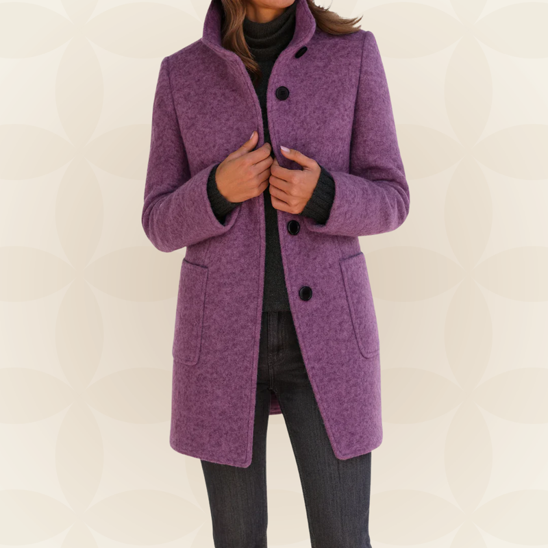 Joclyne - Cappotto Lungo Con Colletto Alto Abbottonato e Tasche
