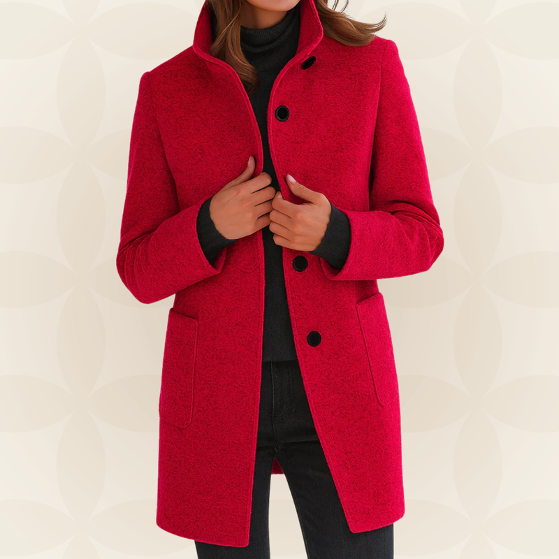 Joclyne - Cappotto Lungo Con Colletto Alto Abbottonato e Tasche