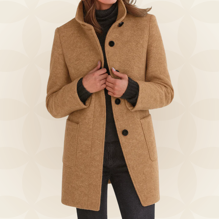 Joclyne - Cappotto Lungo Con Colletto Alto Abbottonato e Tasche