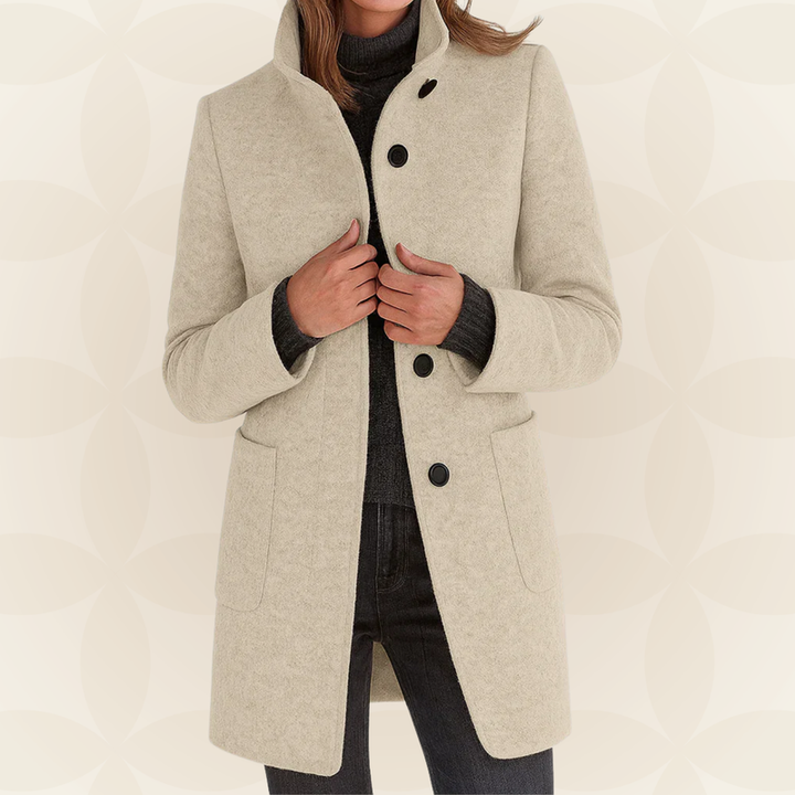 Joclyne - Cappotto Lungo Con Colletto Alto Abbottonato e Tasche