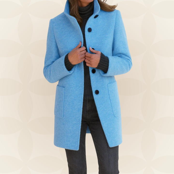 Joclyne - Cappotto Lungo Con Colletto Alto Abbottonato e Tasche