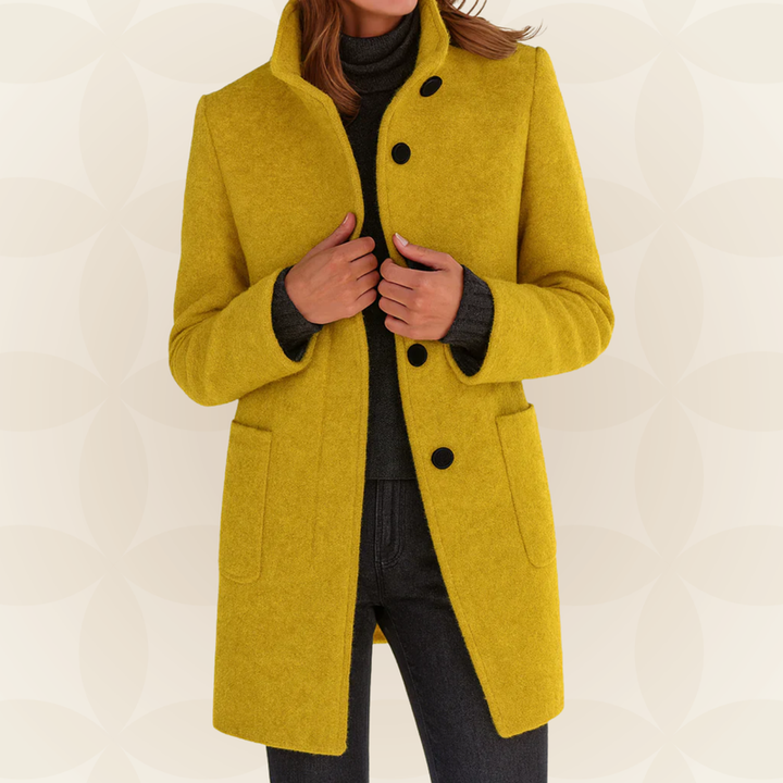 Joclyne - Cappotto Lungo Con Colletto Alto Abbottonato e Tasche