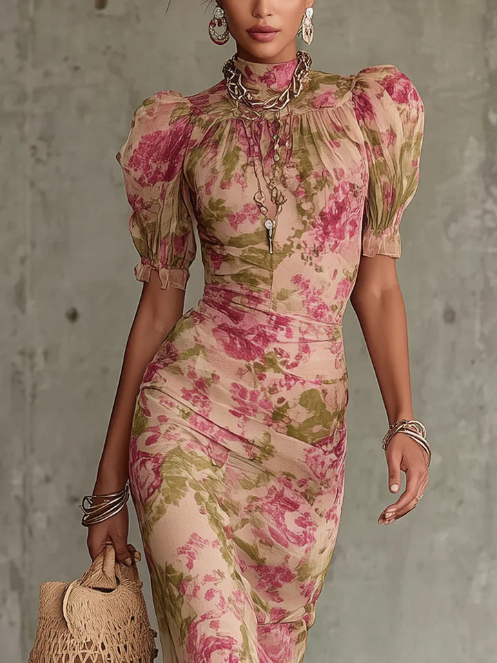 Erikka - Abito Floreale In Chiffon Con Orlo a Balze