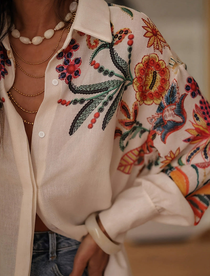 Mariluna - Camicia Casuale a Maniche Lunghe Con Stampa Floreale