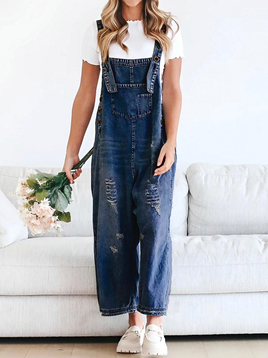 Clarice - Salopette In Denim Distressed Dal Taglio Morbido