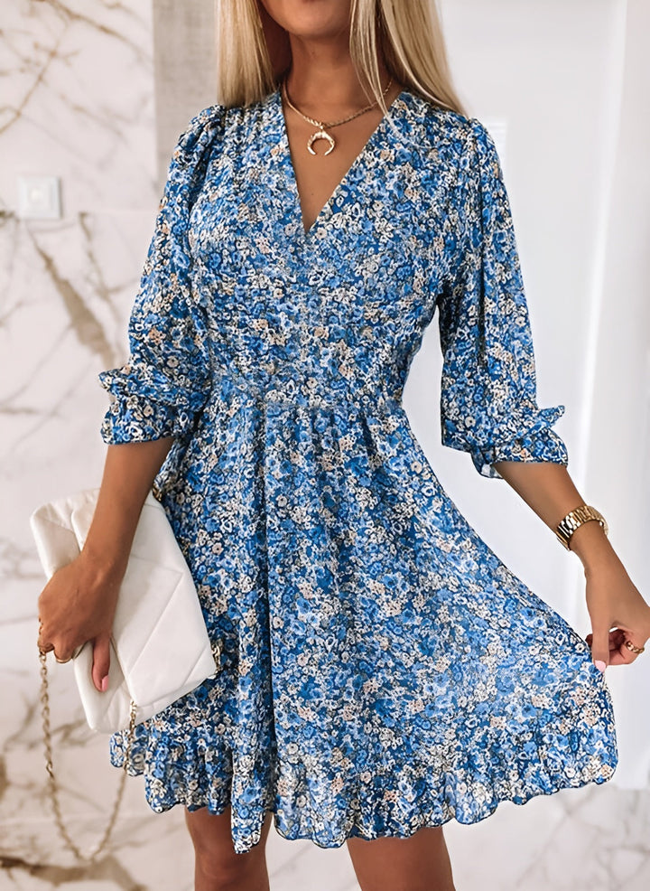 Devika - Elegante Abito Estivo Con Scollo a V e Maniche a Sbuffo