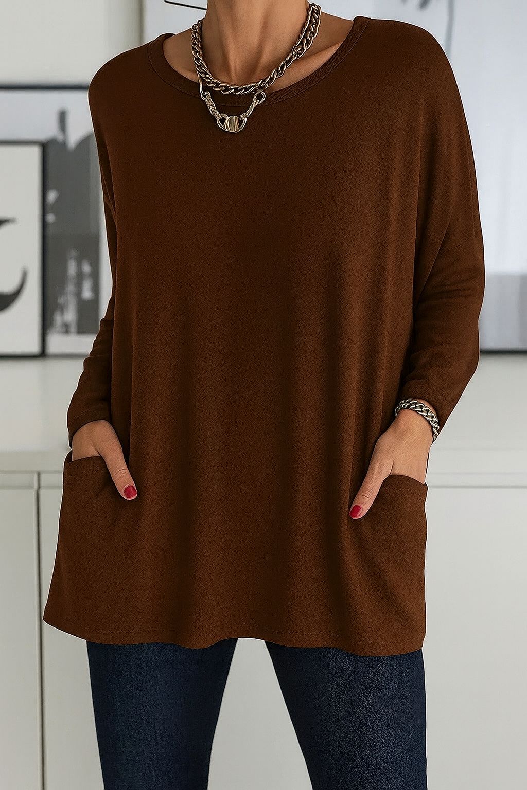 Noryn - Maglione Oversize con Collo Rotondo e Tasche