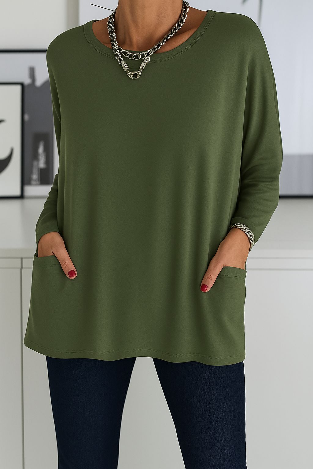 Noryn - Maglione Oversize con Collo Rotondo e Tasche