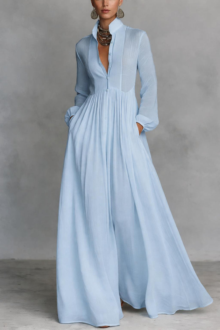 Sheilan - Elegante Abito Lungo Con Bottoni