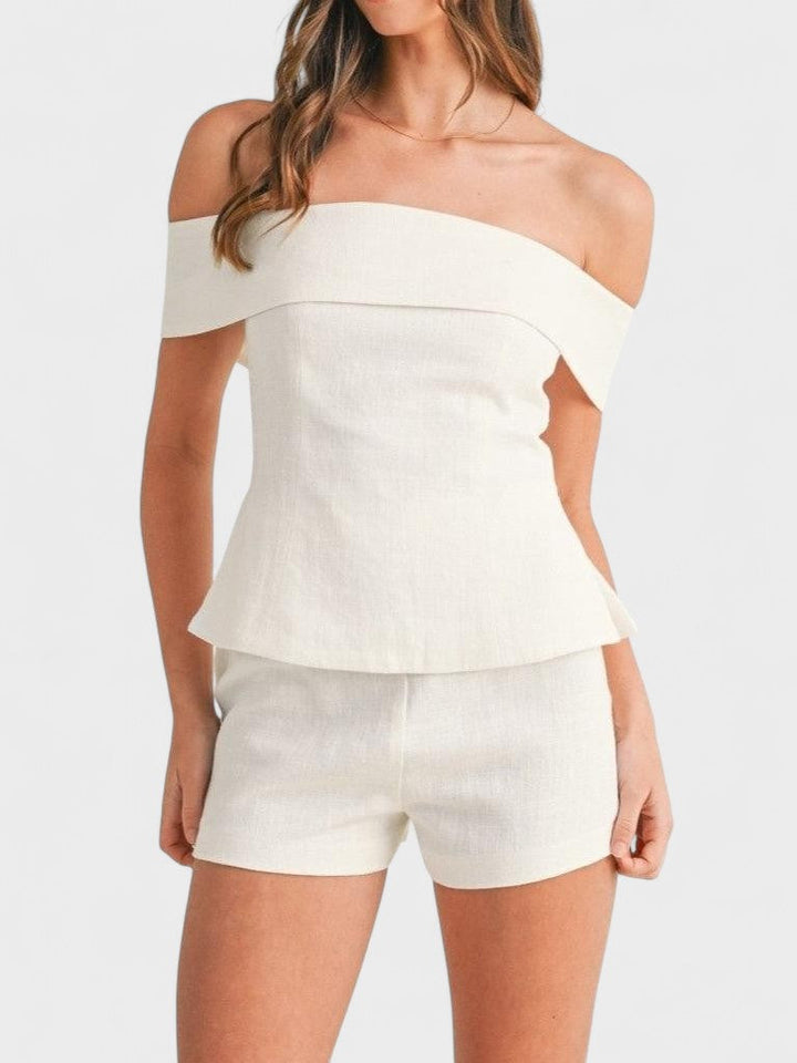 Shalita - Completo a Due Pezzi In Lino Con Spalle Scoperte