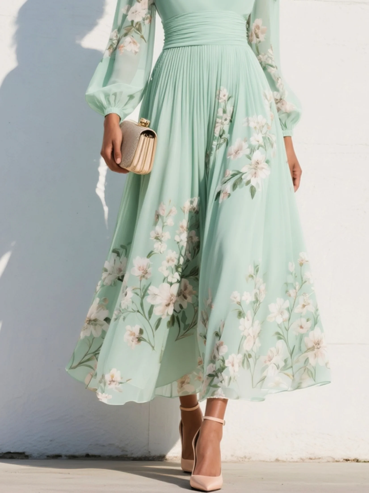 Evalyn - Abito Lungo Plissettato in Chiffon