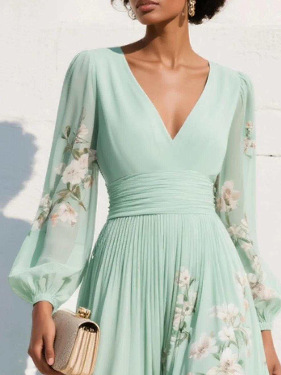 Evalyn - Abito Lungo Plissettato in Chiffon