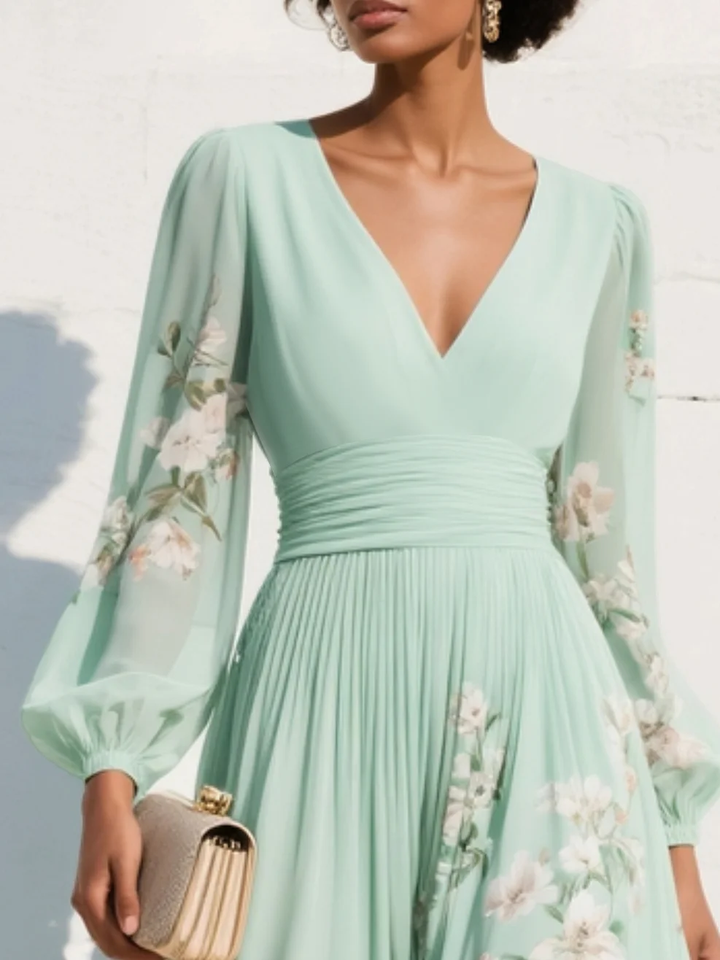 Evalyn - Abito Lungo Plissettato in Chiffon