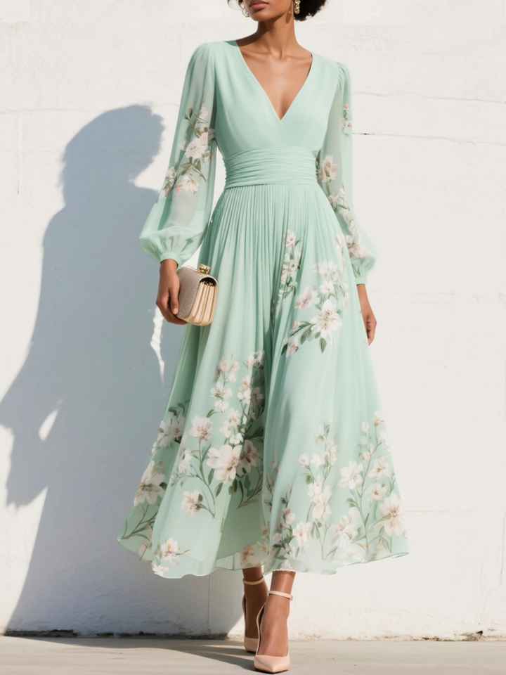 Evalyn - Abito Lungo Plissettato in Chiffon