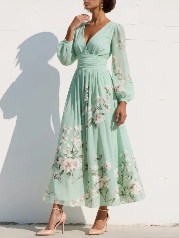 Evalyn - Abito Lungo Plissettato in Chiffon