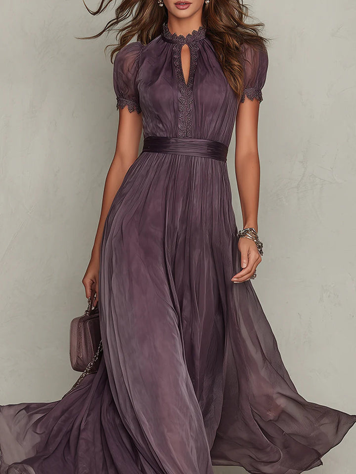 Cynthy - Abito Lungo Color Prugna Con Pizzo