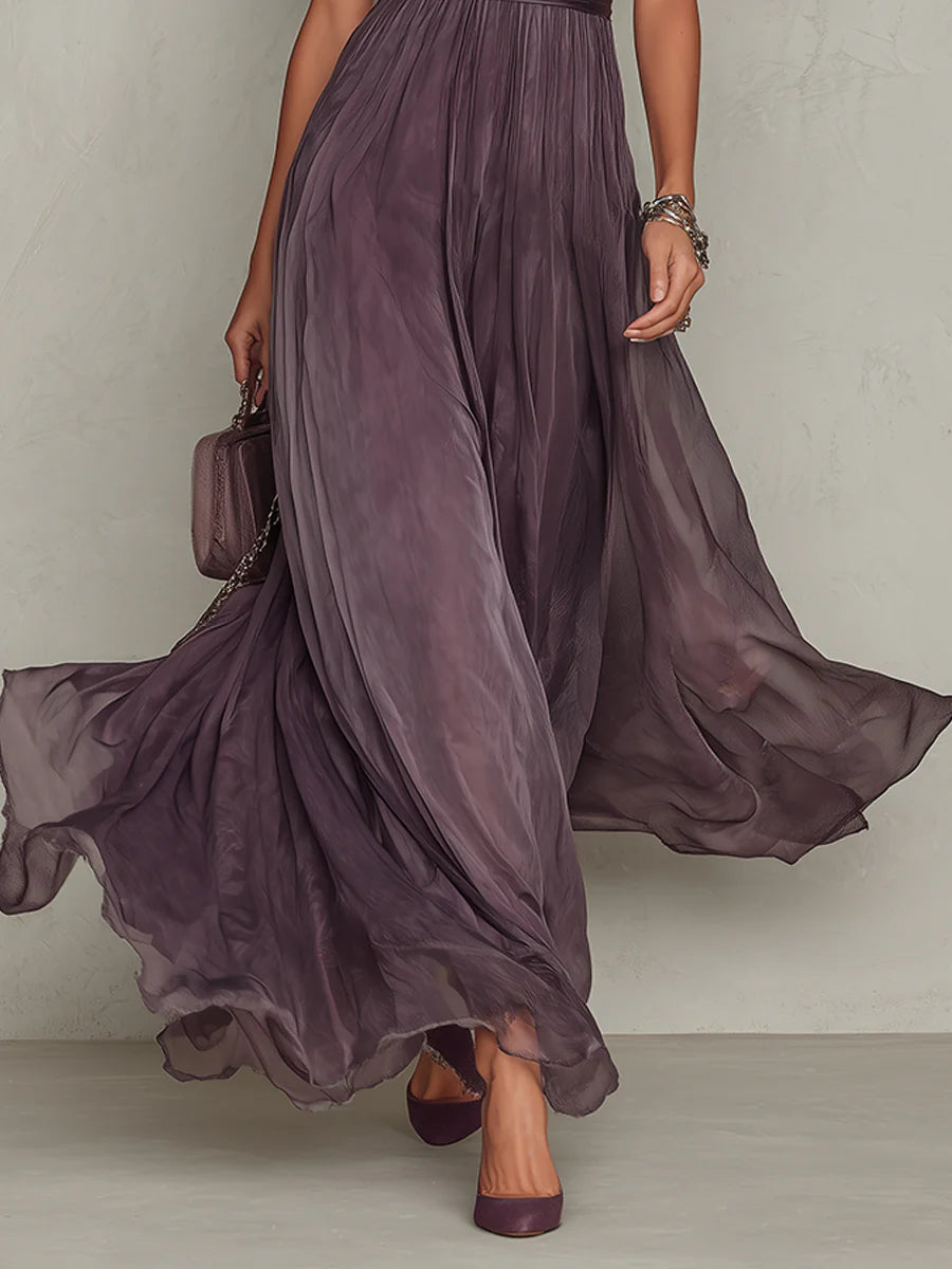 Cynthy - Abito Lungo Color Prugna Con Pizzo