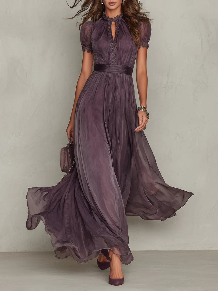 Cynthy - Abito Lungo Color Prugna Con Pizzo